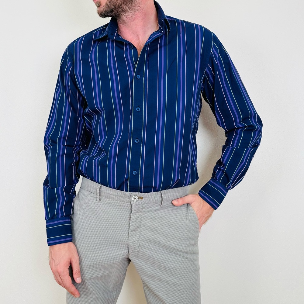 Ted Baker London Button Down Long Sleeve Shirt Mens Multicolor Stripe Cotton - Picture 4 of 9